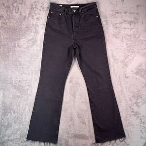 Levi's Ribcage Boot Cut Jeans Womens 28 Black High Rise Raw Hem Button Fly Rodeo